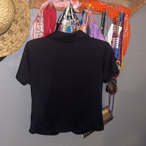 black button up crop shirt - Picture 2 of 3